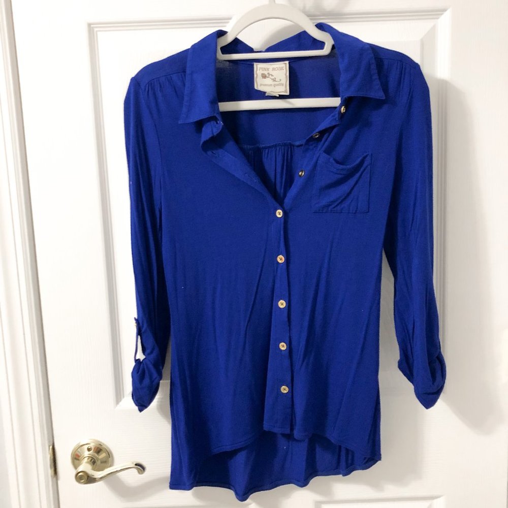 Royal Blue Stretchy Button Down Top